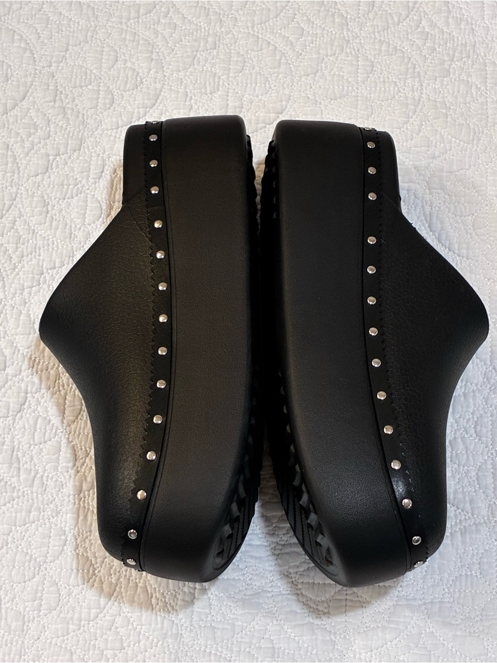 Crocs Dylan Platform Studded Clog Mules Black Leather Texture Slip On Womens 11 - Picture 3 of 5